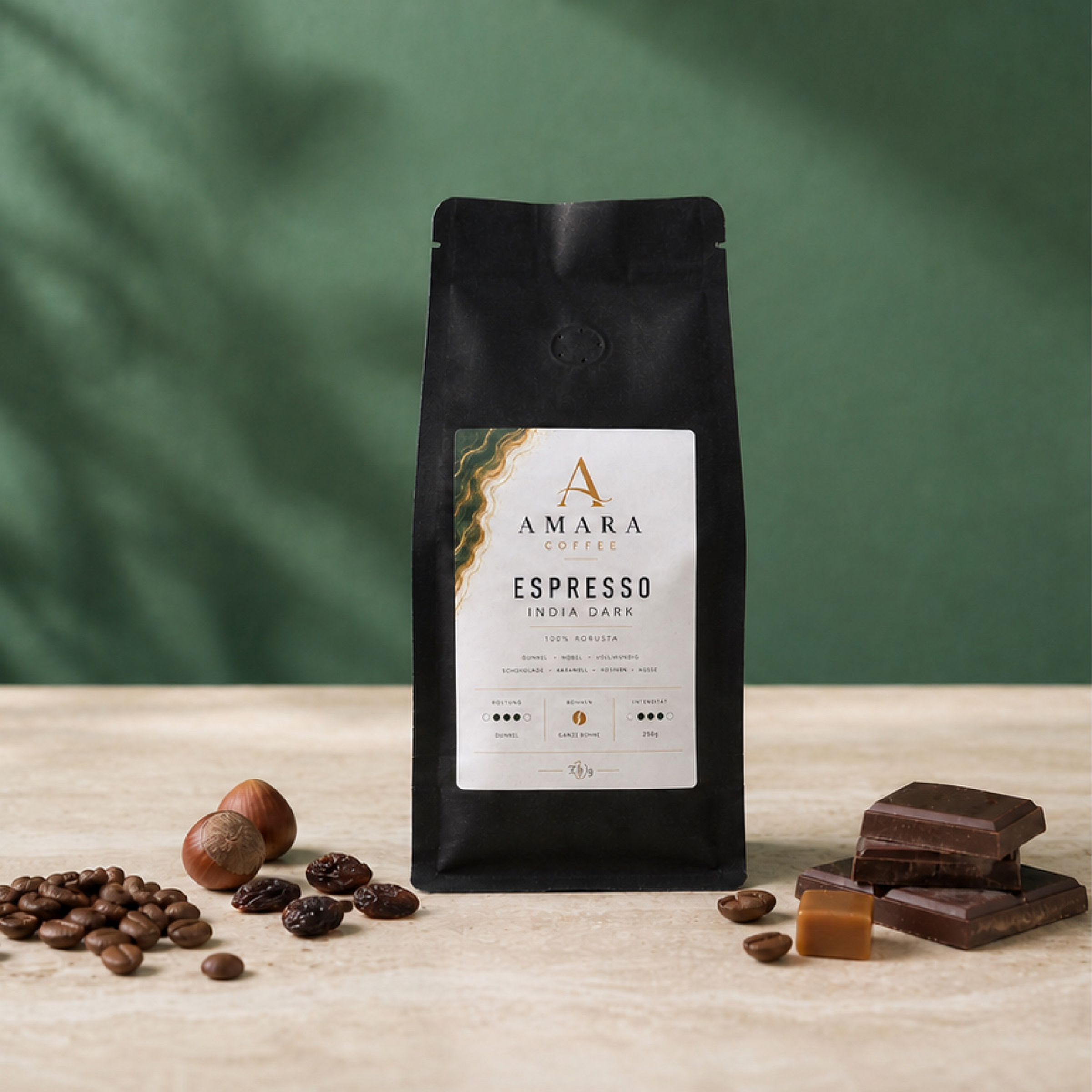 AMARA Espresso India Dark 250g – 100% Bio-Robusta Espresso Bohnen