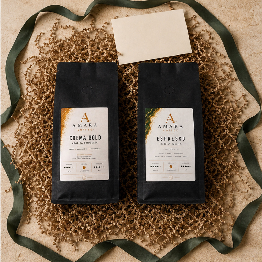AMARA Gift Selection – Bio-Kaffee Geschenkset | Crema Gold & India Dark