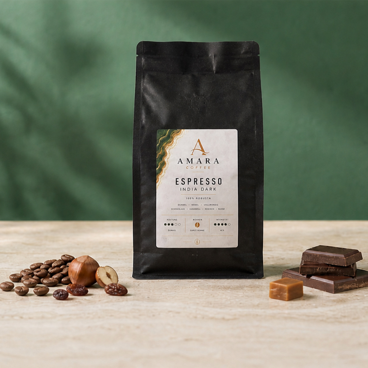AMARA Espresso India Dark 500g – 100% Bio-Robusta Espresso Bohnen