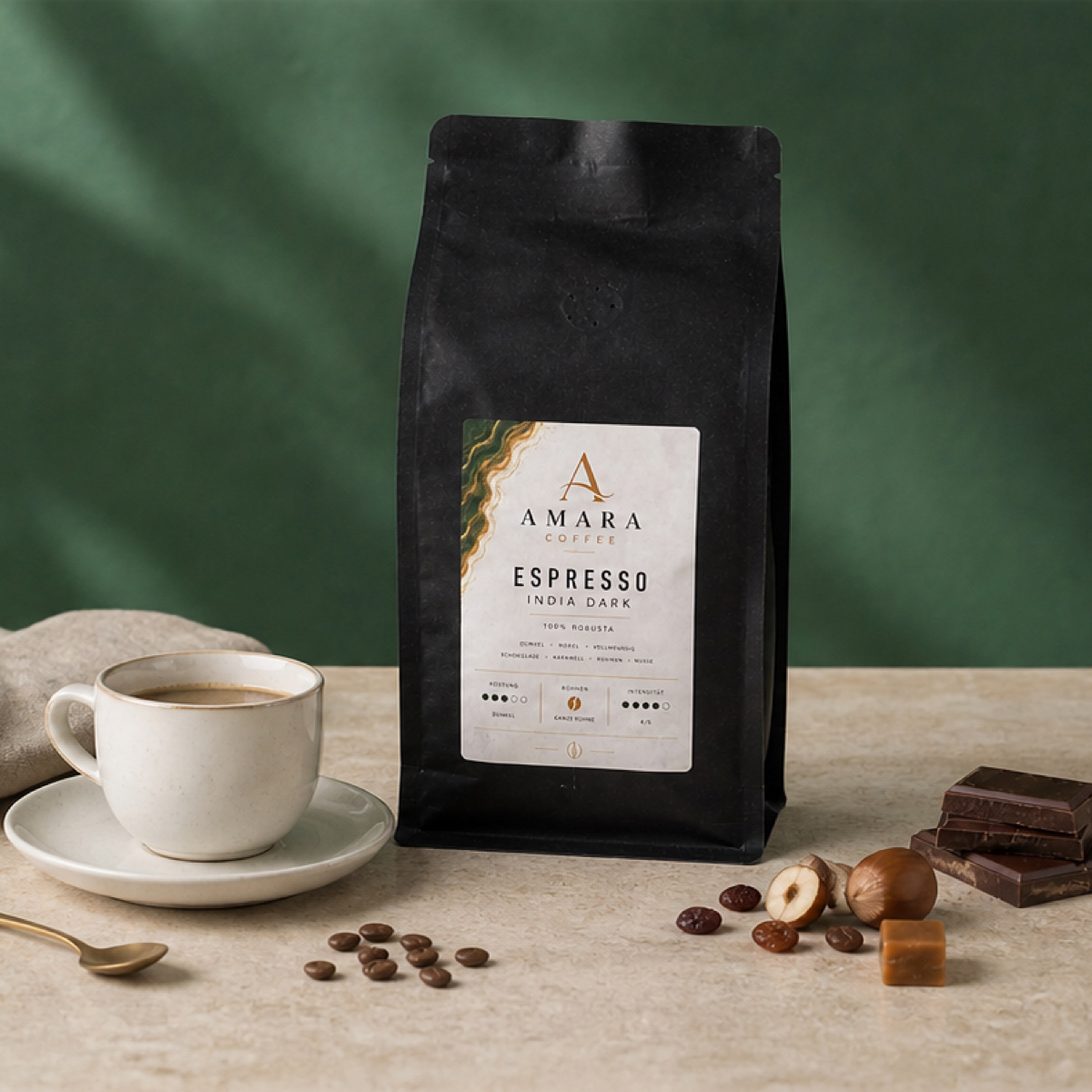 AMARA Espresso India Dark 500g – 100% Bio-Robusta Espresso Bohnen
