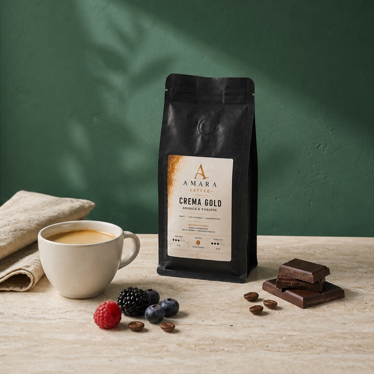 AMARA Crema Gold 250g – Bio-Arabica & Robusta Kaffeebohnen