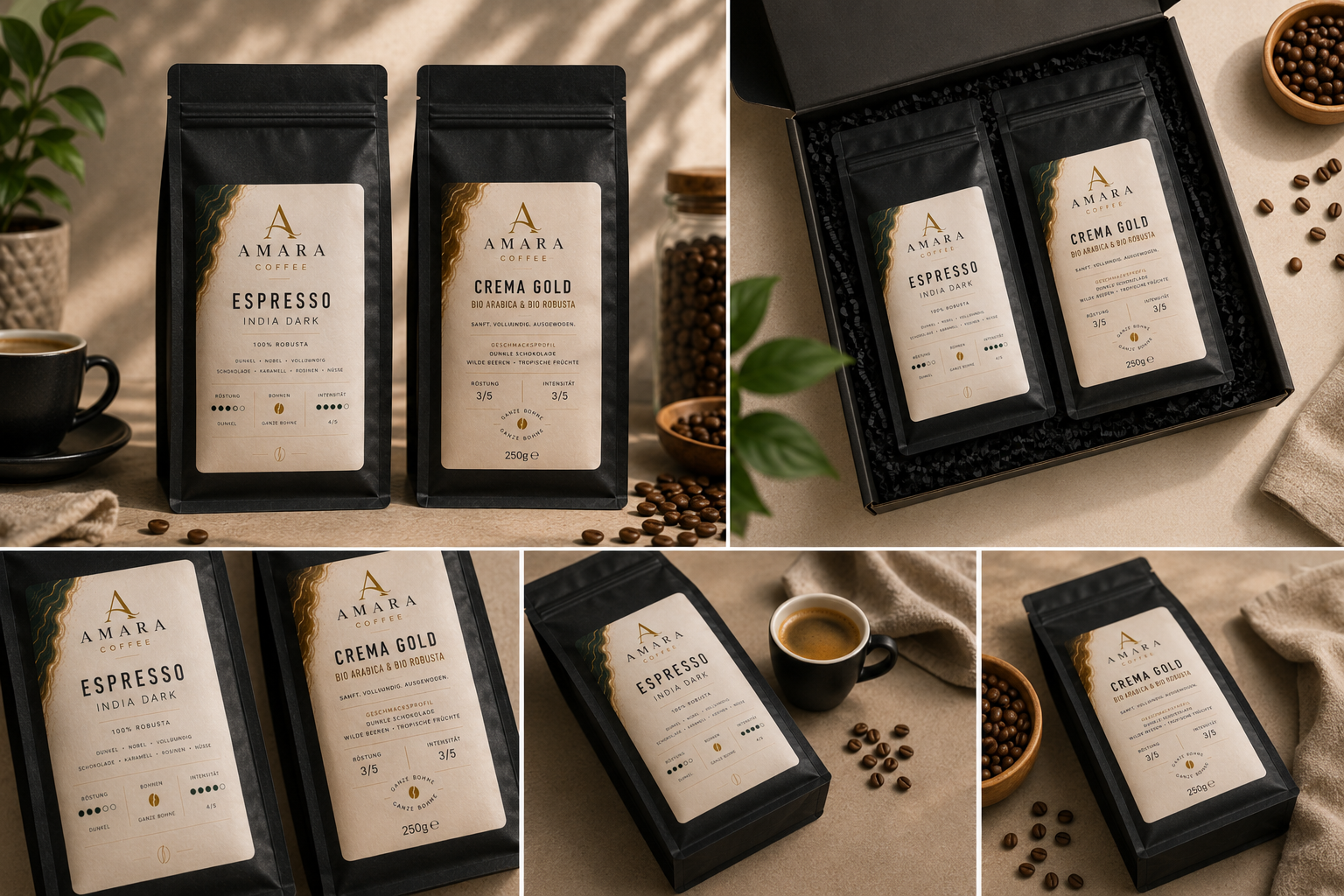 AMARA Taste Selection – Bio-Kaffee Probier-Set | Dark India & Crema Gold