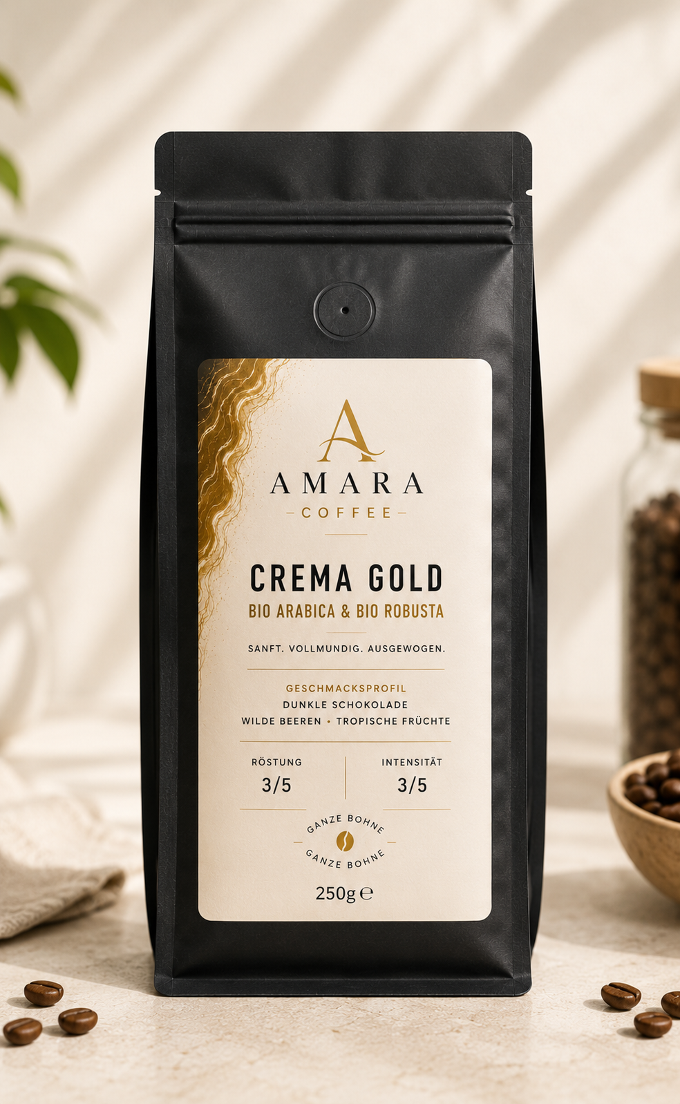 AMARA Crema Gold - 52 % Bio-Arabica  48 % Bio-Robusta Bohnen