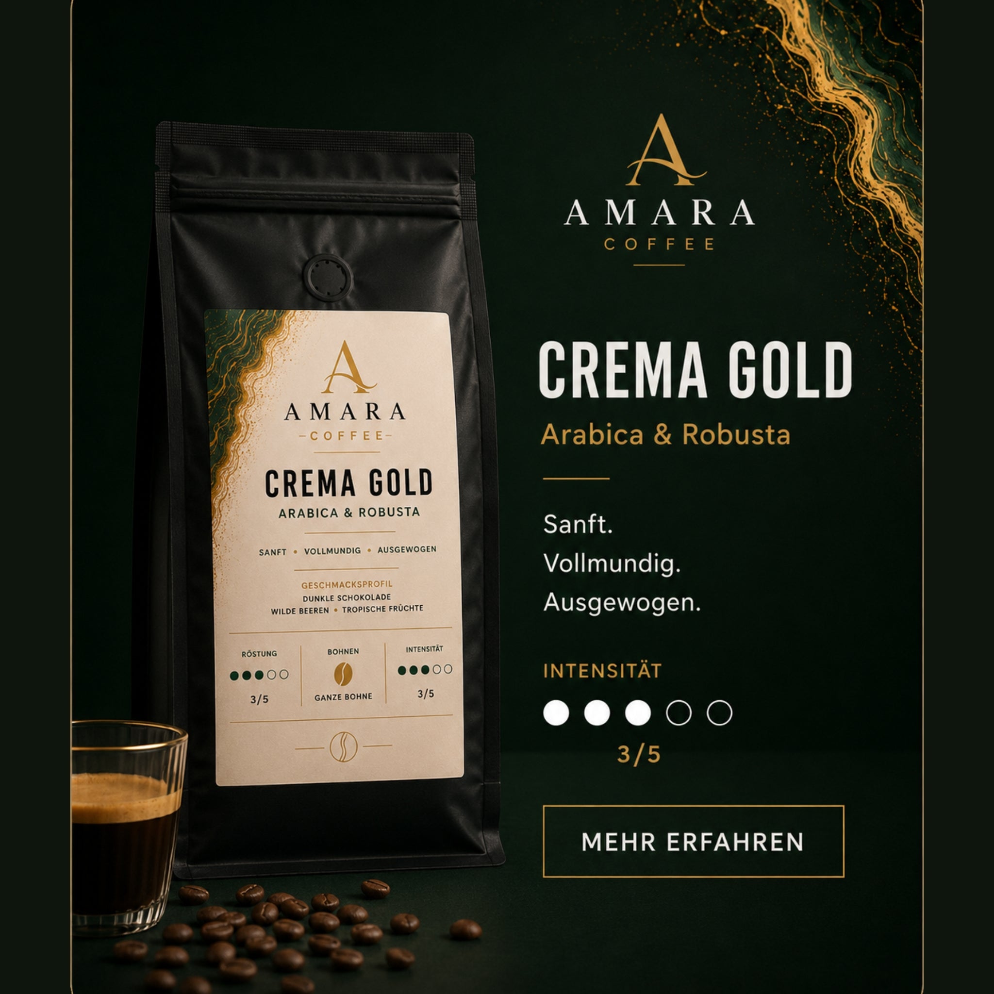 AMARA Crema Gold 250g – Bio-Arabica & Robusta Kaffeebohnen