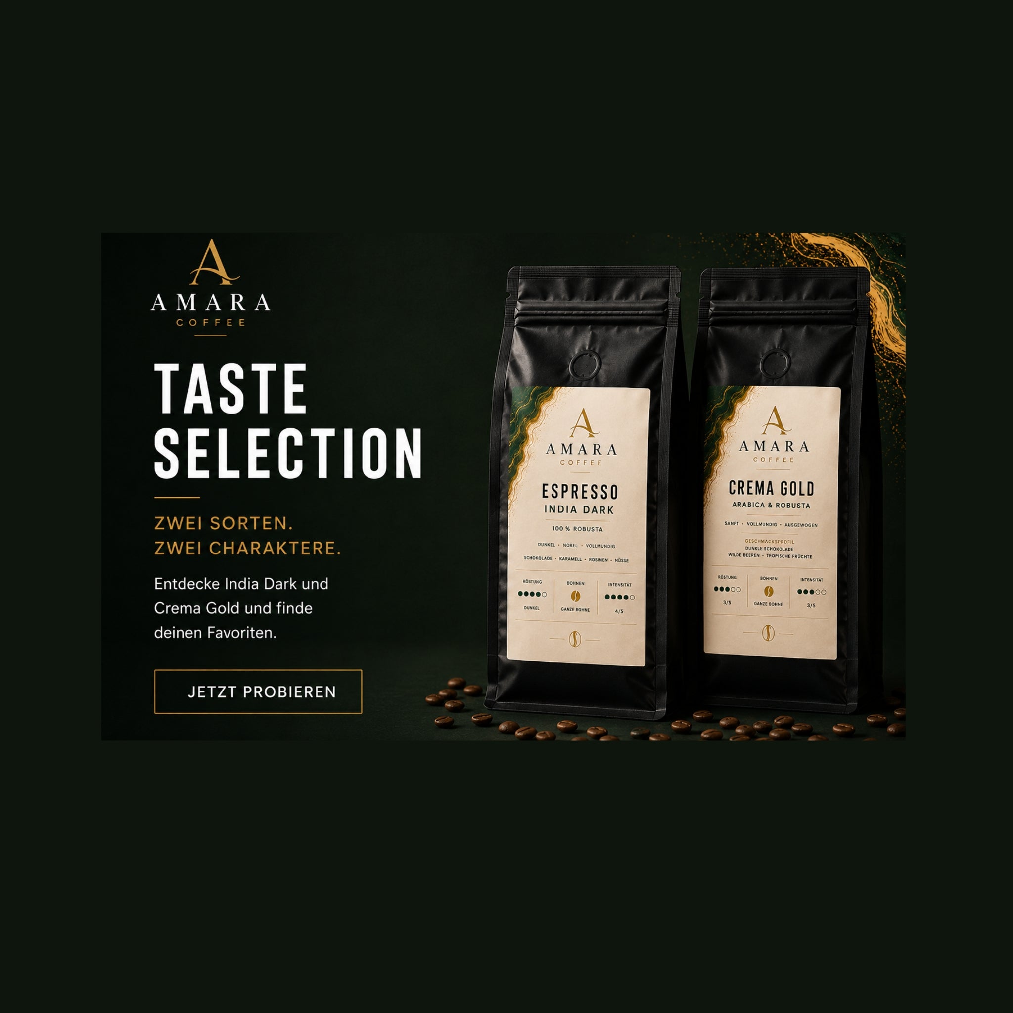 AMARA Taste Selection – Bio-Kaffee Probier-Set | Dark India & Crema Gold