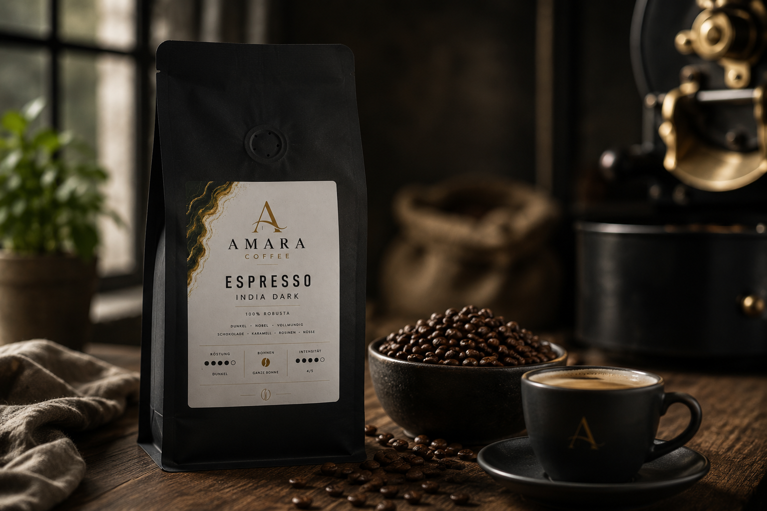 AMARA Coffee Espresso India Dark – 100% Robusta Espresso Bohnen 500g